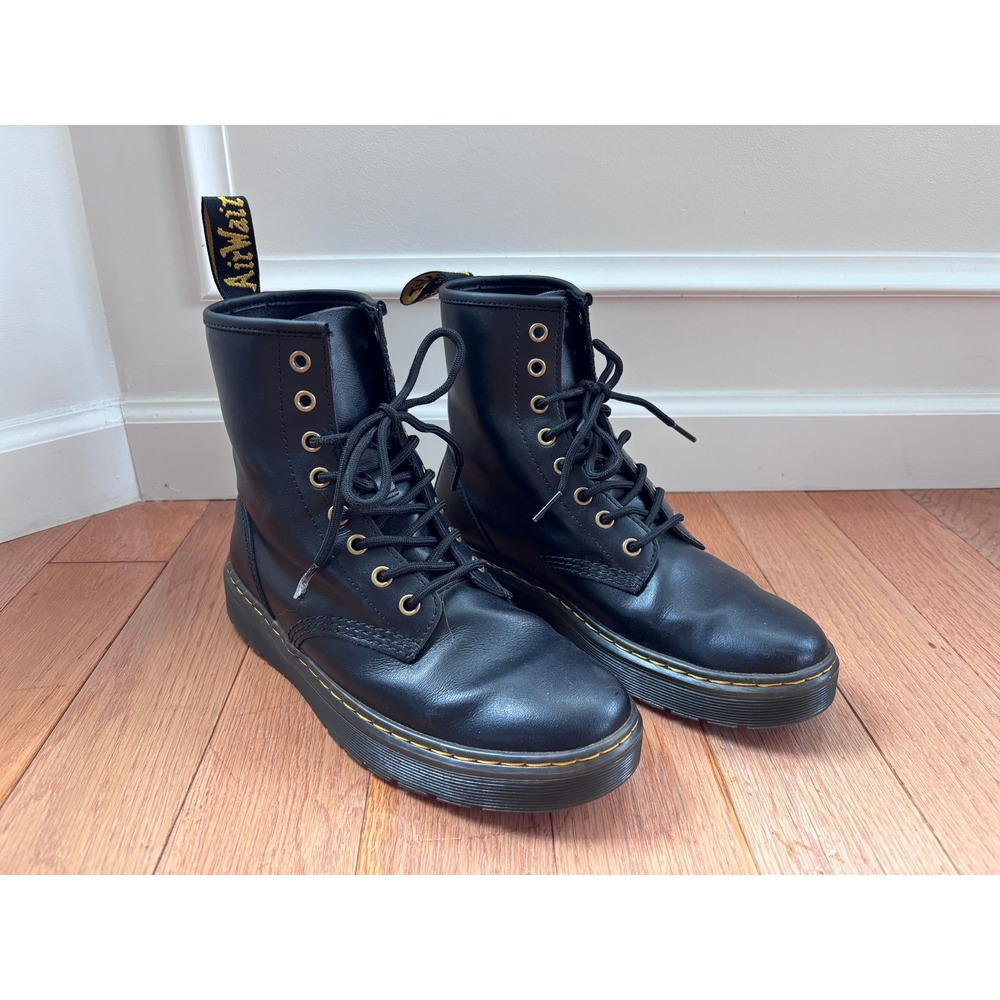 Dr‎ Martens Zavala Black Leather Lace Up Combat Boots Mens 8 Womens 9 AW004